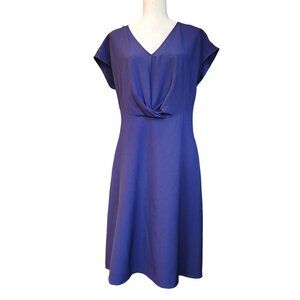 Tahari  ASL Navy Blue Dress Short Sleeve V-Neck Twist Front Fit &‎ Flare Size10